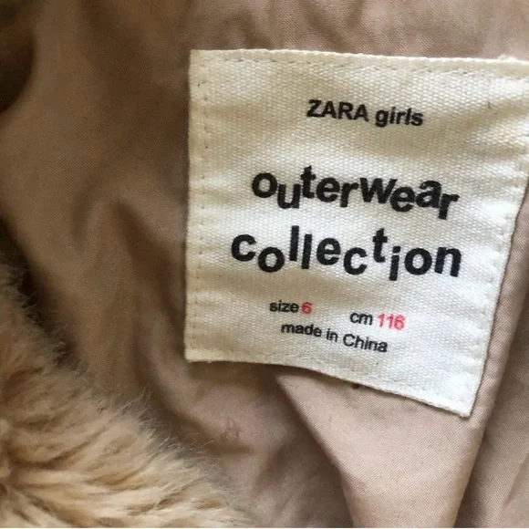 Zara Kids Tan Faux Fur Jacket with Pink Sleeves - Picture 3 of 7